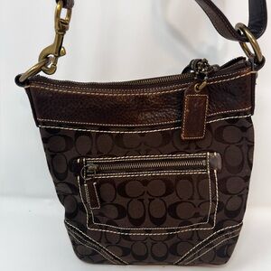 Vintage Coach Purse Signature Brown Adjustable Shoulder Strap Canvas